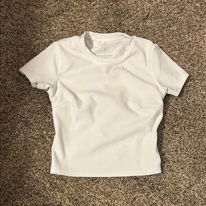 Elegant White Ribbed Short Sleeve Tee